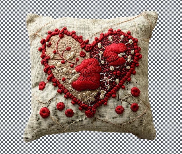 haftowane serce na lnianej poszewce